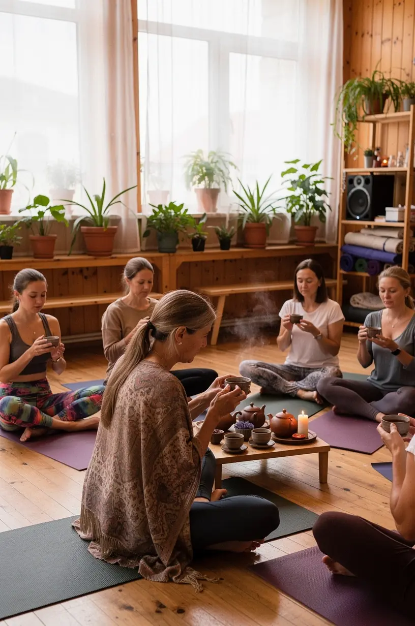 Šviesi virtuvės erdvė su arbatos paruošimo įrankiais, skirta kasdienio ritualo organizavimui.